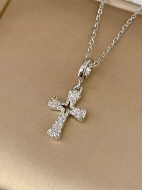 Micro-set zirconium cross collar chain necklace